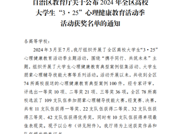 喜报：我校在2024年全区高校大学生心理健康教育典型案例评选活动中喜获佳绩！